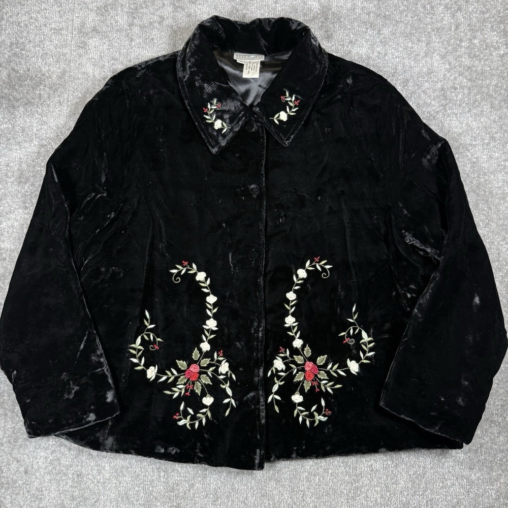 VTG Neckworks Velvet Jacket Women's XL Black Floral Embroidered Evening Holiday - Picture 1 of 7